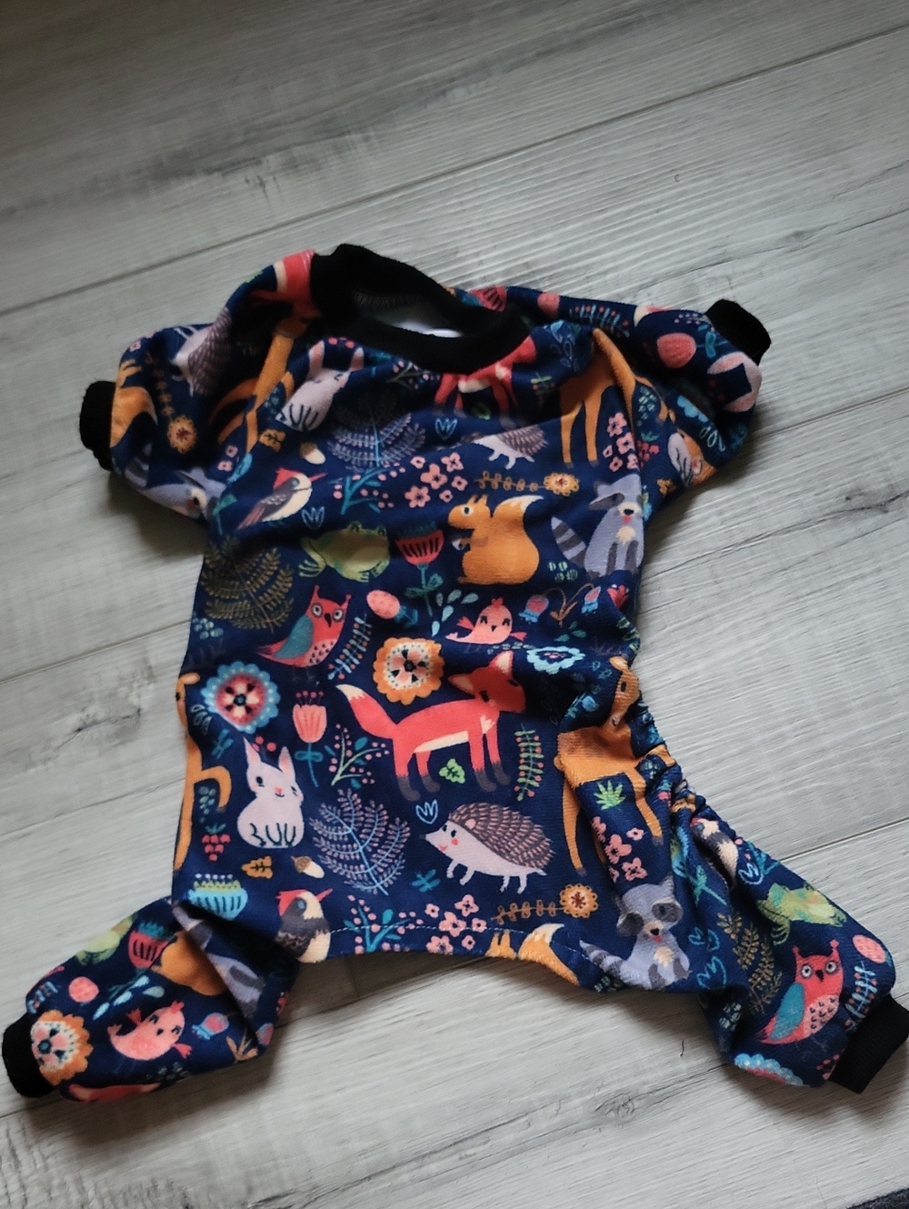 Navy Forest Animal Print Dog Onesie with Bright Accents